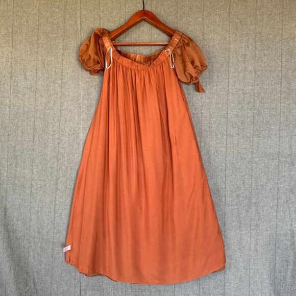 Lulus Charming Adoration Brown Off The Shoulder Bow Tiered Midi Dress Size XL - Picture 9 of 14